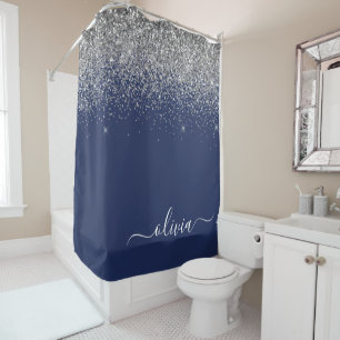 Rideaux De Douche Parties scintillant bleue Silver Navy Girl Monogra