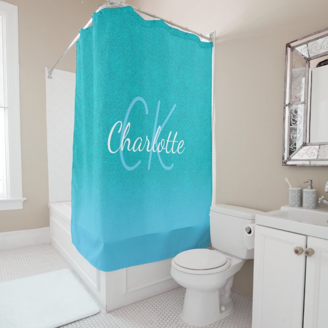 Rideaux De Douche parties scintillant bleue turquoise aqua vert mer  (En situation)