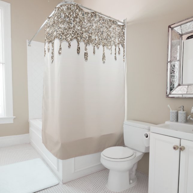 Rideaux De Douche Parties scintillant Champagne Gold Drift Glam Rose (En situation)