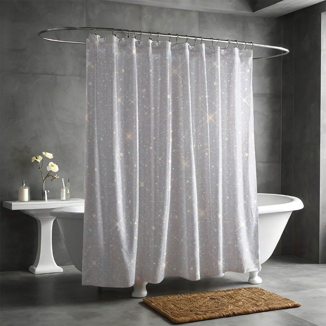 Rideaux De Douche Parties scintillant d'argent Texture diamant blanc (Créateur téléchargé)
