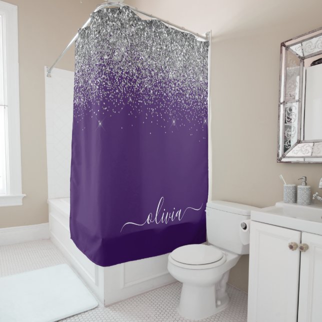 Rideaux De Douche Parties scintillant d'argent violet Girl Nom du mo (En situation)