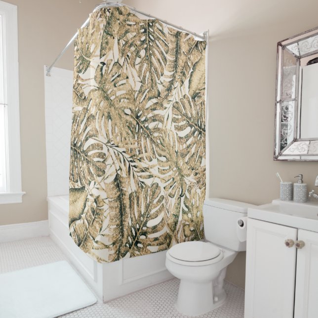 Rideaux De Douche Parties scintillant de bronze or Palme tropicale F (En situation)