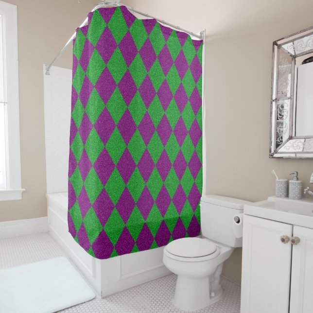 Rideaux De Douche Parties scintillant de diamants violet et vert (En situation)