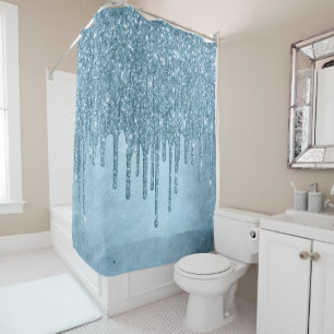 Rideaux De Douche Parties scintillant de glace à goutte Blue Faux