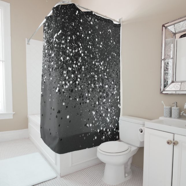 Rideaux De Douche Parties scintillant de la Dame noire gris foncé #1 (En situation)