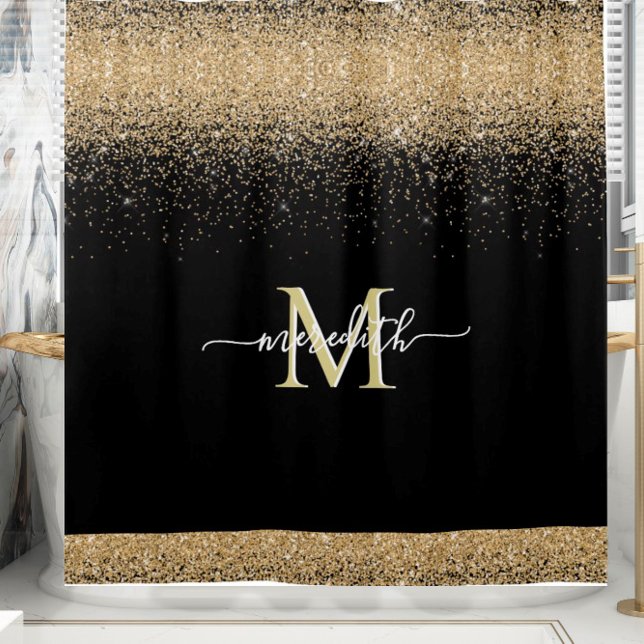 Rideaux De Douche Parties scintillant d'or avec Monogramme personnal (Créateur téléchargé)