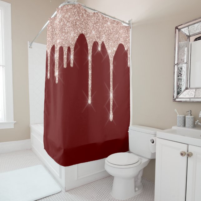 Rideaux De Douche Parties scintillant étincelante gouttes rose rose  (En situation)