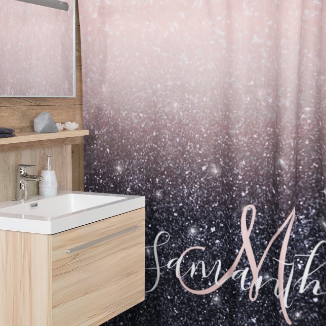 Rideaux De Douche Parties scintillant moderne noire et rose Étincell (Créateur téléchargé)