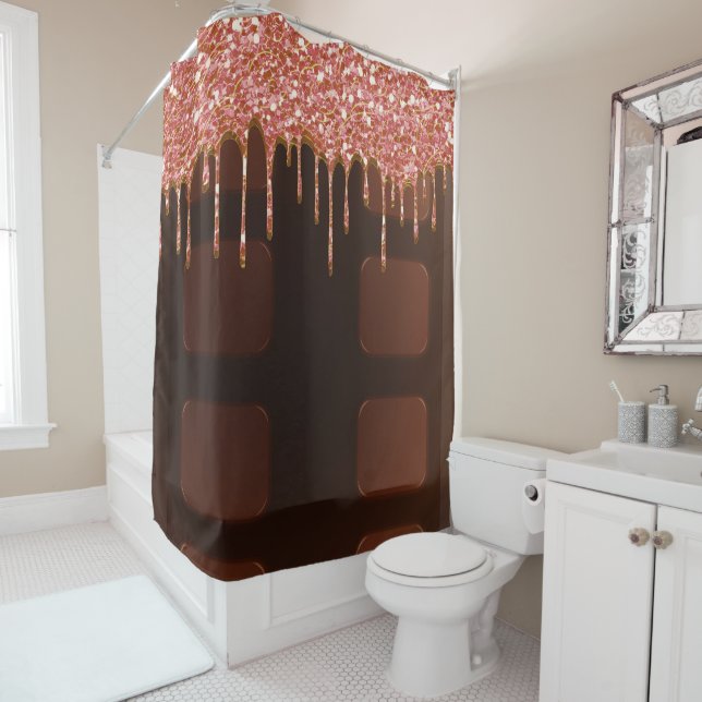 Rideaux De Douche Parties scintillant rose Chocolat Dried Sucres Suc (En situation)