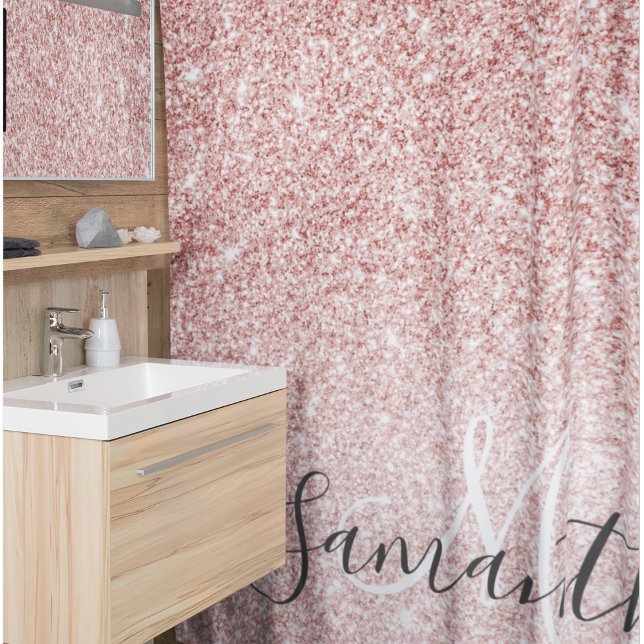 Rideaux De Douche Parties scintillant rose moderne étincelles Nom pe (Créateur téléchargé)