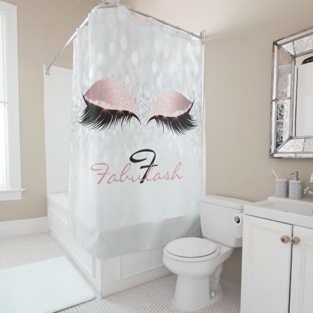 Rideaux De Douche Parties scintillant Sparkly Monogramme Nom Gris Ro (En situation)