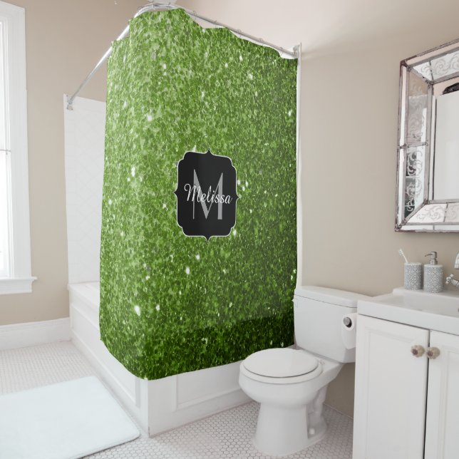 Rideaux De Douche Parties scintillant vert clair brille Monogram (En situation)