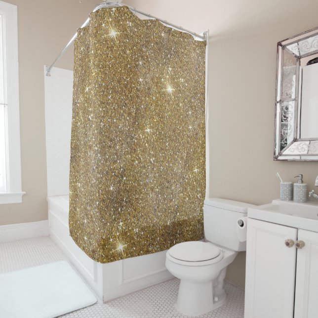 Rideaux De Douche Parties scintillantes de luxe d'or - image (En situation)
