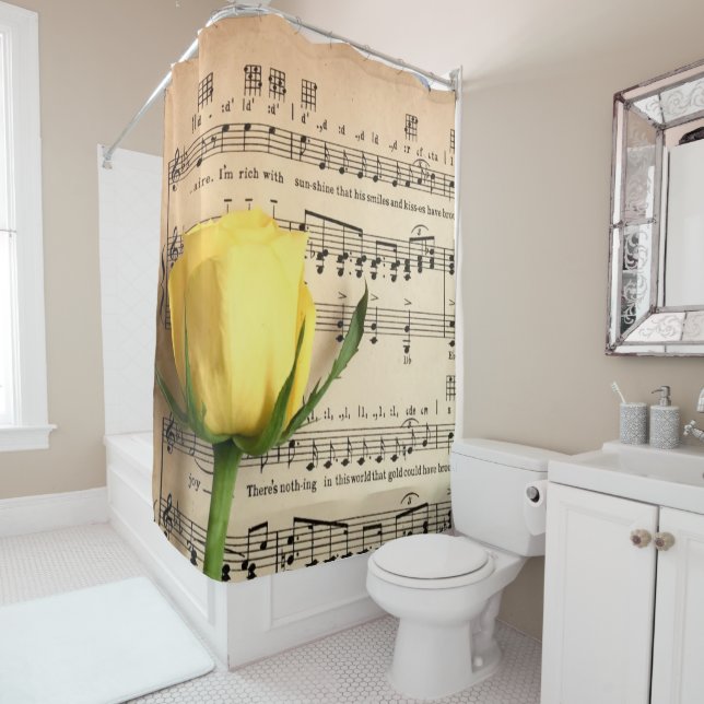 Rideaux De Douche Partition Rose jaune (En situation)