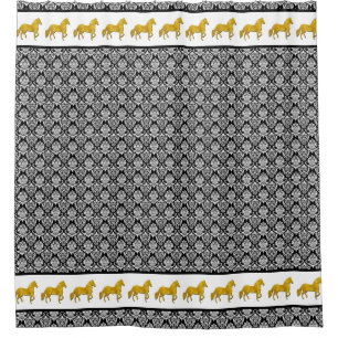 Rideaux De Douche Paso Fino Horse Faux Gold Black Damask Patte