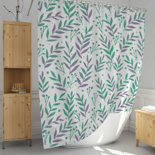 Rideaux De Douche Pastel aquarelle branches pourpre et vert