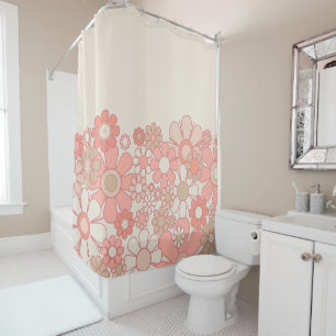 Rideaux De Douche Pastel Blush rose mignon Retro Vintage 60s Fleurs