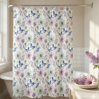 Rideaux De Douche Pastel Botanical Floral Butterfly 