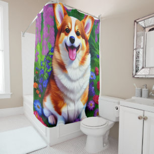 Rideaux De Douche Pastel Floral Corgi