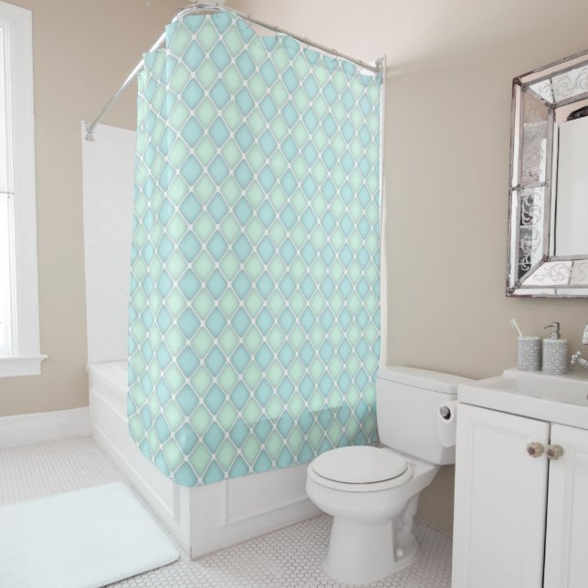 Rideaux De Douche Pastel Green and Blue Checked Tile (En situation)