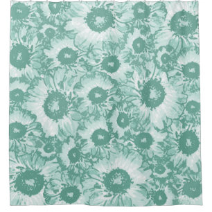 Rideaux De Douche Pastel Gris Turquoise Vert Floral