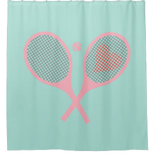 Rideaux De Douche Pastel Heart Tennis Player Raquettes Ball Blue