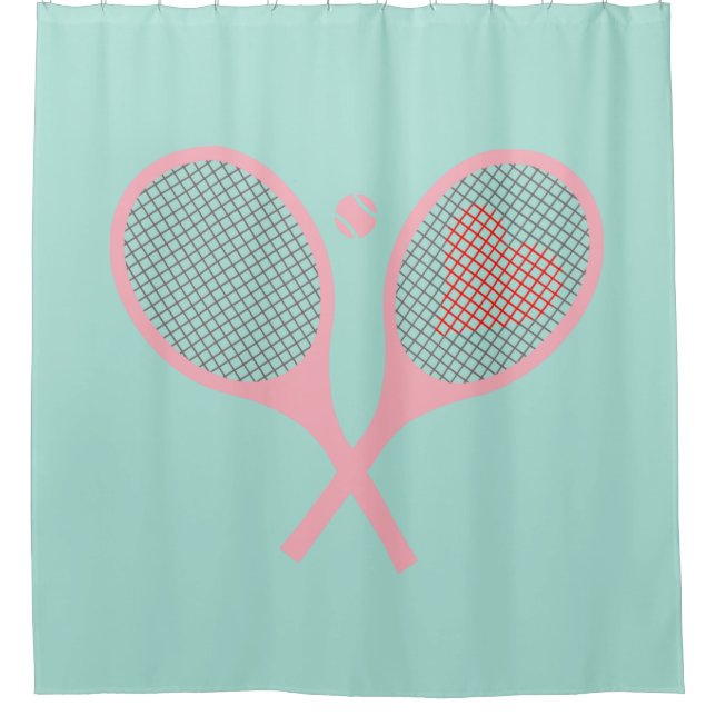 Rideaux De Douche Pastel Heart Tennis Player Raquettes Ball Blue (Devant)