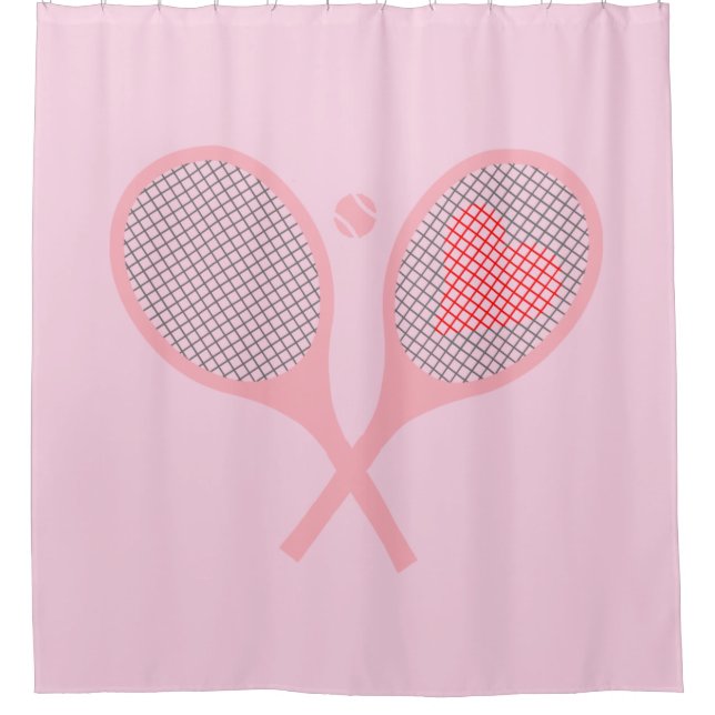Rideaux De Douche Pastel Heart Tennis Player Raquettes Ball Pink (Devant)