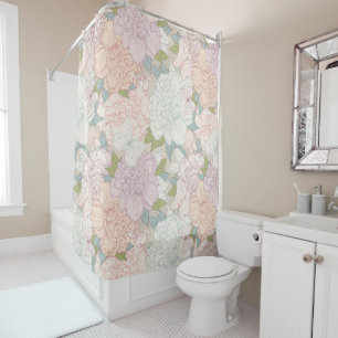 Rideaux De Douche Pastel Peony & Butterfly Flower Motif