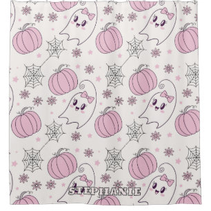Rideaux De Douche Pastel Pink Halloween Motif sans couture (4)