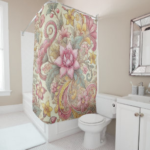 Rideaux De Douche Pastel rose jaune bleu Boho Batik Floral