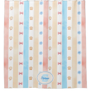 Rideaux De Douche Pastel Stripe - Empreintes de pattes, Fleur Bleue,