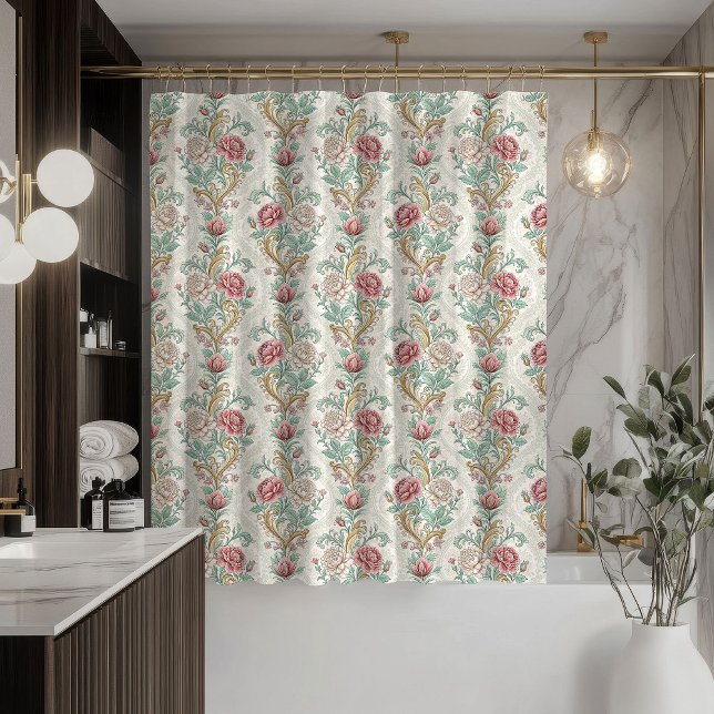 Rideaux De Douche Pastel Vintage Curtain Elegant Damask Bathroom (Pastel Vintage Curtain Elegant Damask Bathroom)
