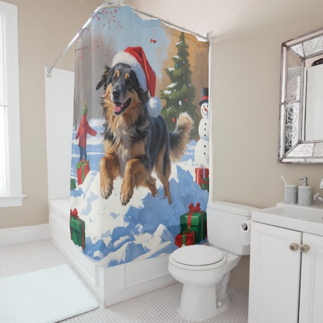 Rideaux De Douche Pasteur anatolien Noël Festif Neige (En situation)