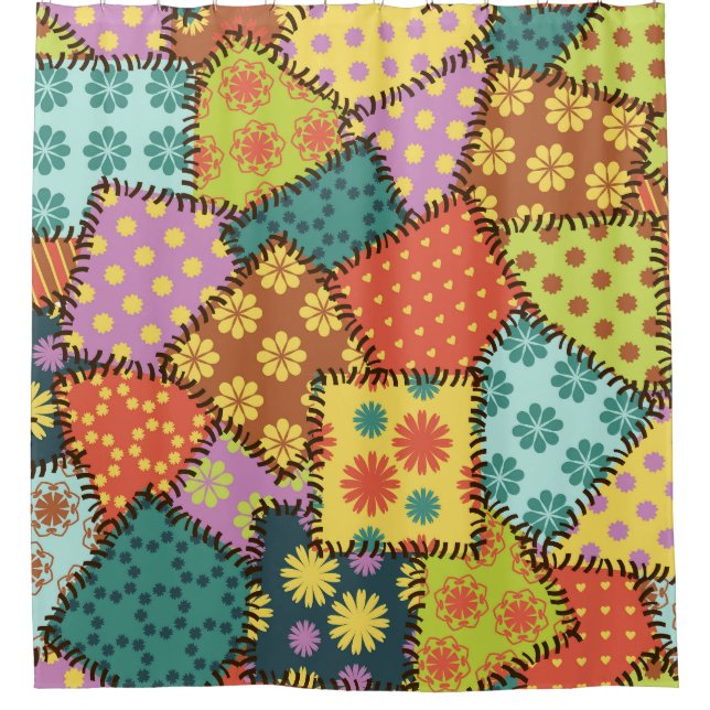 Rideaux De Douche Patchwork Eclectique : Mélange Motif Diverse (Devant)