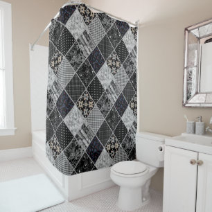 Rideaux De Douche Patchwork monochrom noir gris blanc