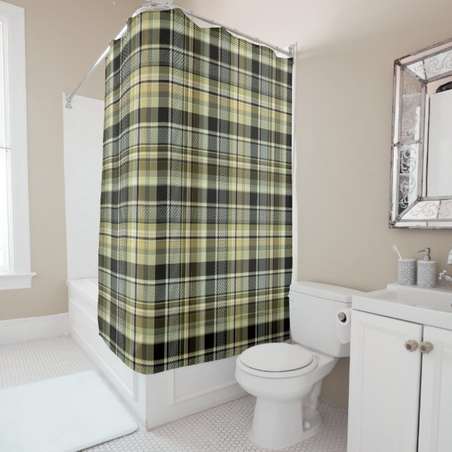 Rideaux De Douche Pâte de tartan jaune-brun. (En situation)