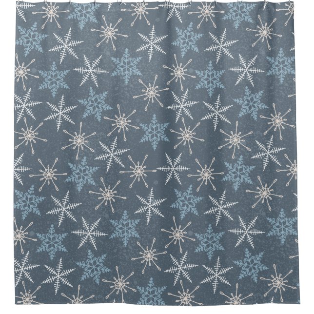 Rideaux De Douche Patteries bleues de snowflakes d'hiver (Devant)