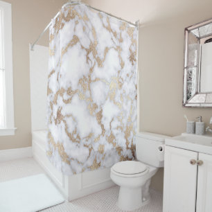 Rideaux De Douche Pattern de Chic White Gold Foil