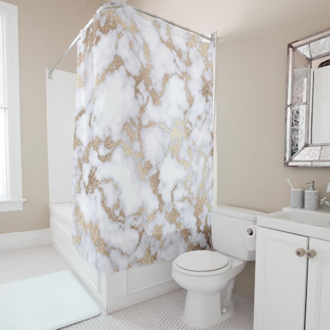 Rideaux De Douche Pattern de Chic White Gold Foil (En situation)