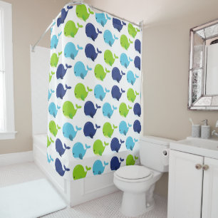 Rideaux De Douche Pattern of Whales, Cute Whales, Sea Animals
