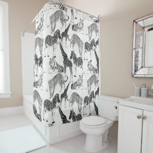 Rideaux De Douche Patters de Stylish Black et White Jungle Animals
