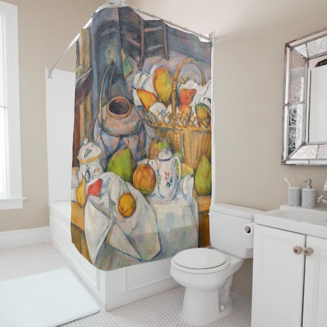 Rideaux De Douche Paul Cezanne - La vie morte avec panier (En situation)