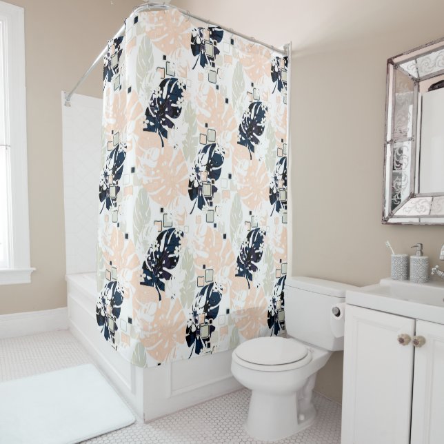 Rideaux De Douche Paume de la jungle tropicale feuille (En situation)