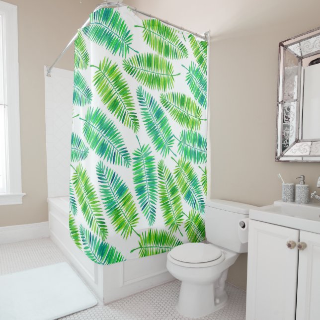 Rideaux De Douche Paume d'eau feuille motif (En situation)