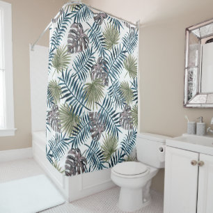 Rideaux De Douche Paume vert Mauve Tropical Feuille Aquarelle Art