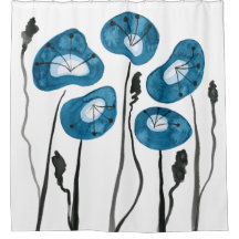 Pavots Bleus Aqua Décor de Salle de Bain Moderne B