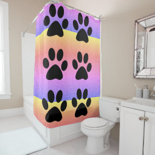 Rideaux De Douche Paw Prints Pink Glittery Multicolor Rose Gold Cute