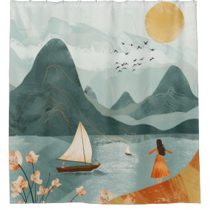 Rideaux De Douche Paysage Abstrait de Boho (11)