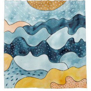 Rideaux De Douche Paysage Abstrait moderne minimaliste avec S doré